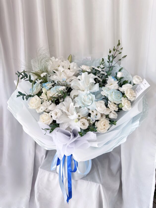 Bó Hoa Ly Kép Tone Xanh Trắng (Size To)